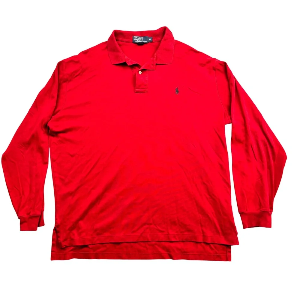 Polo Ralph Lauren Mens XL Red Long Sleeve Cotton Polo Shirt Pony Logo